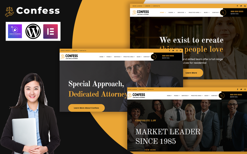 Шаблон Wordpress Confess - Lawyer Attorney and Law Firm WordPress Elementor Theme Theme WordPress