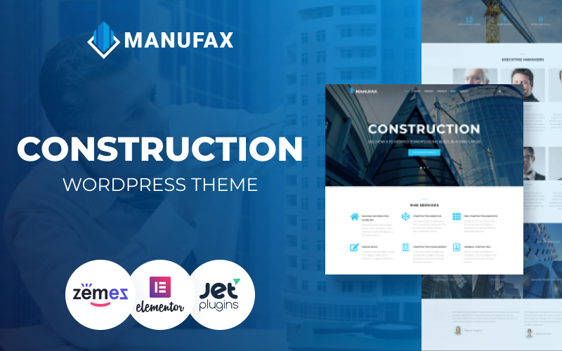 Шаблон WordPress Manufax - Construction Multipurpose Creative WordPress Elementor Theme Theme WordPress