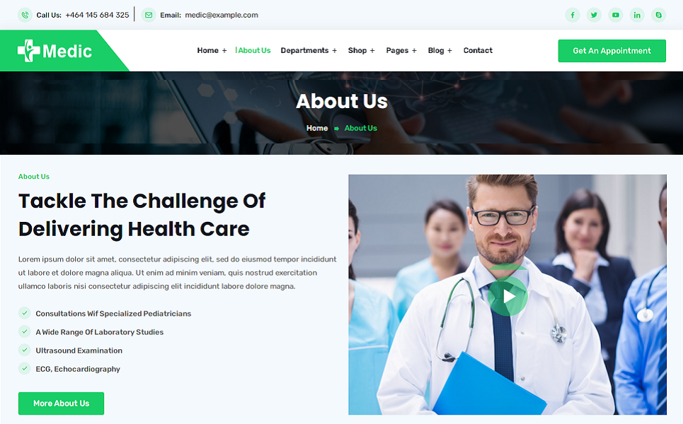 Шаблон WordPress Medic - Hospital, Diagnostic, Clinic, Health and Medical Lab Theme WordPress