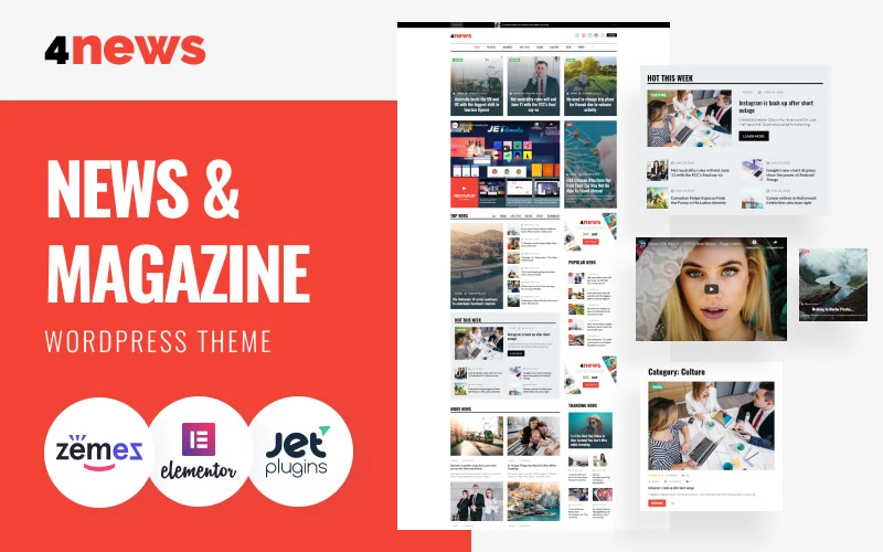 Шаблон Wordpress 4News - News & Magazine WordPress Elementor Theme Theme WordPress