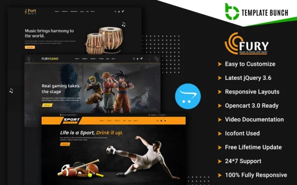 Шаблон OpenCart  Fury - Music and Game with Sport - Responsive OpenCart Theme for eCommerce 