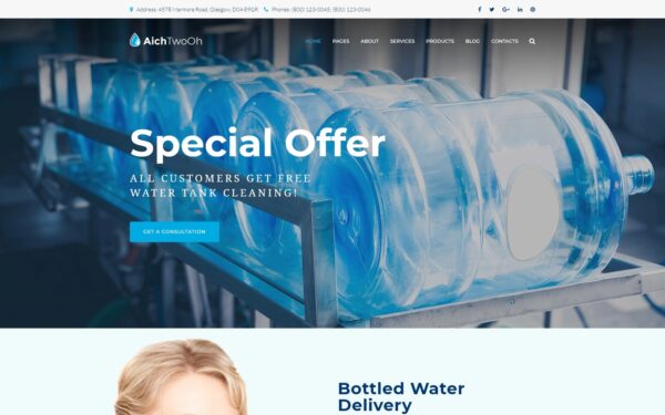Шаблон Wordpress AichTwoOh - Water Delivery Service Responsive Theme WordPress