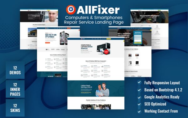 Шаблон Wordpress AllFixer - Computers & Smartphones Repair Service Theme WordPress