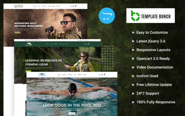 Шаблон OpenCart  Allocate - Military & Fishing with Swiming - Responsive OpenCart Theme for eCommerce 