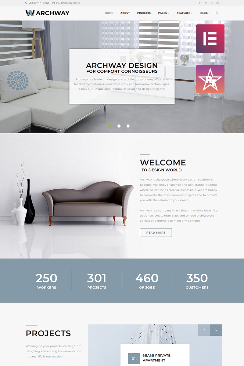 Шаблон WordPress Archway - Architecture Agency WordPress Elementor Theme Theme WordPress