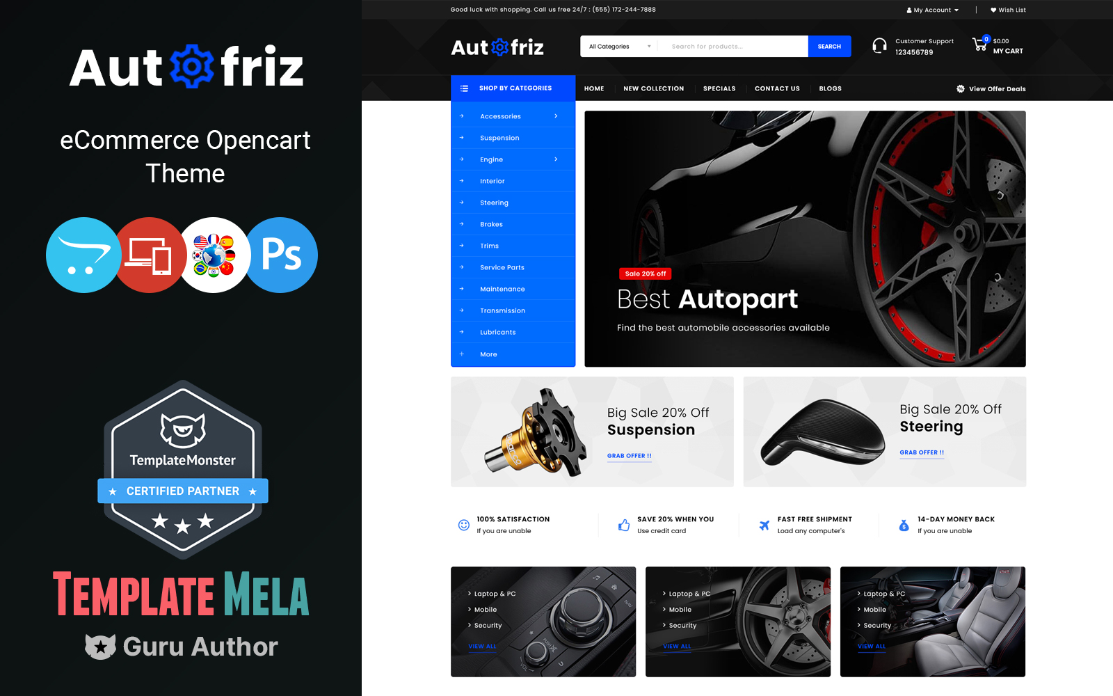 Шаблон OpenCart  Autofriz - Auto Parts Store 