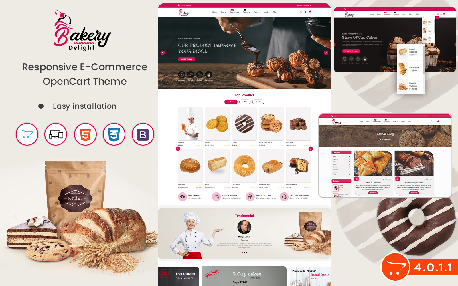 Шаблон OpenCart  Bakery Delight - Opencart 4.0.1.1 Template for Bakery Owners Selling Pastry, Sweets, Bakery Items 
