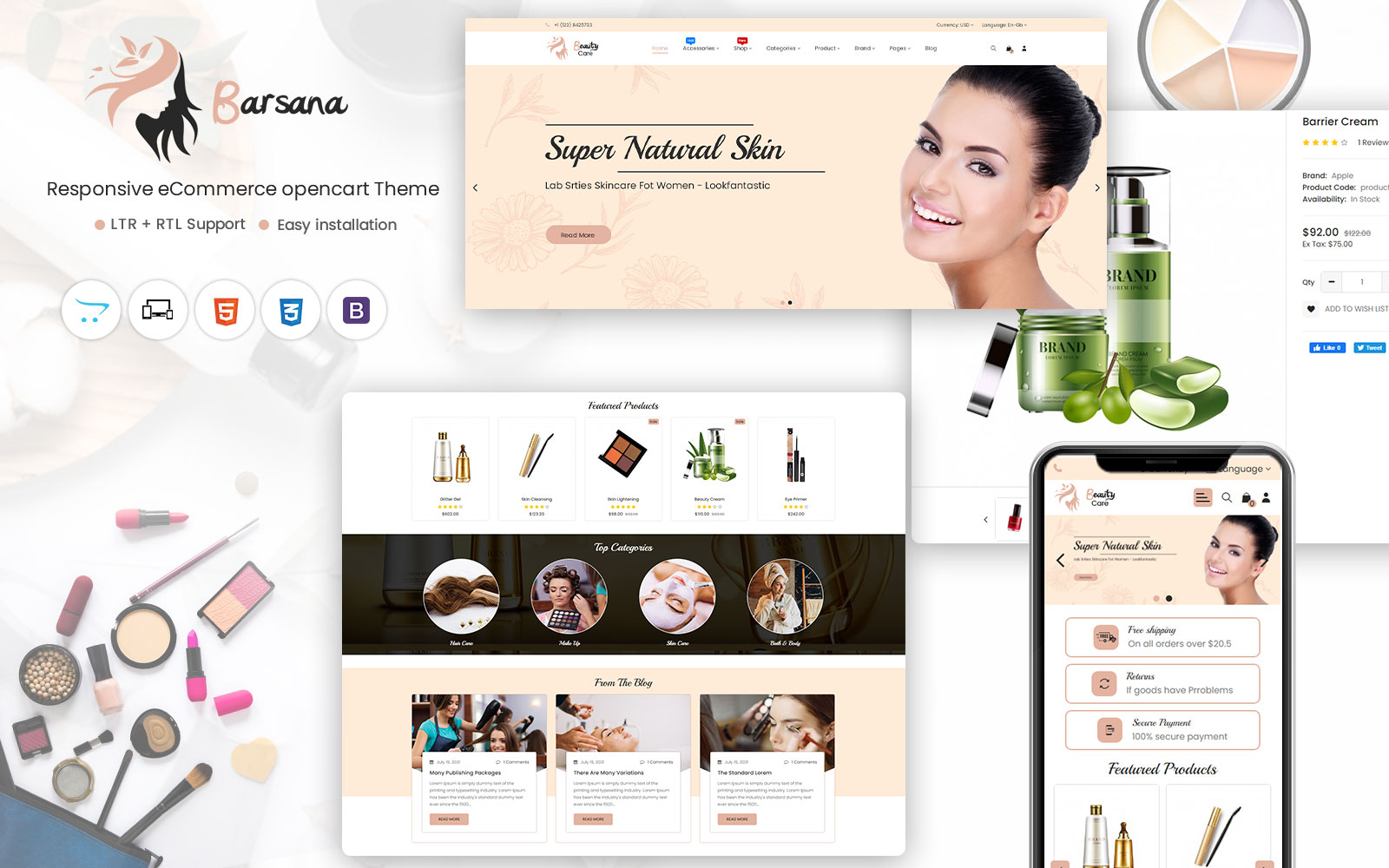 Шаблон OpenCart  Barsana Advanced Beauty Store Theme for Opencart 