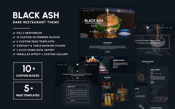 Шаблон Wordpress Black Ash - Dark Restaurant Theme WordPress