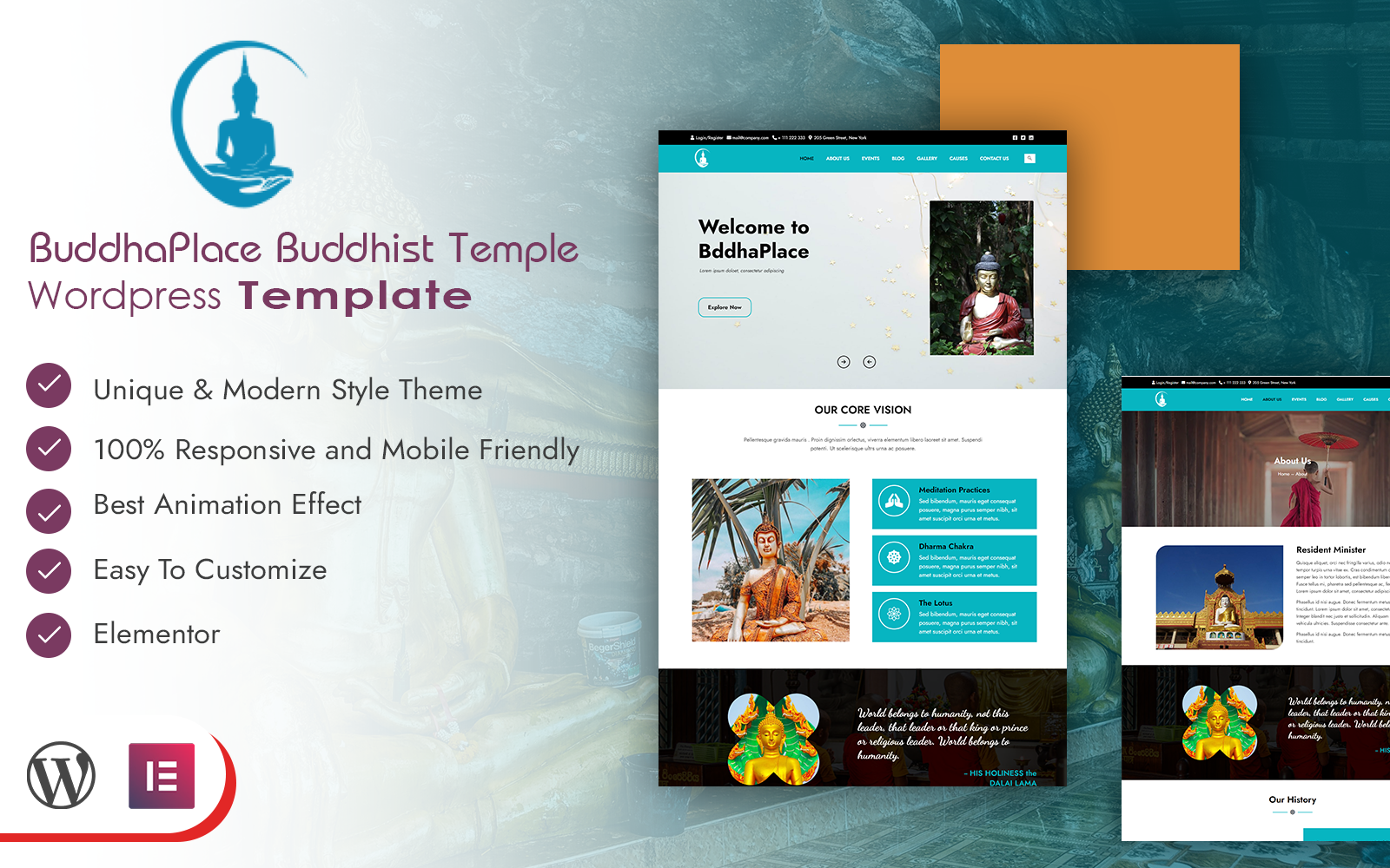 Шаблон Wordpress BuddhaPlace Buddhist Temple Wordpress Template Theme WordPress