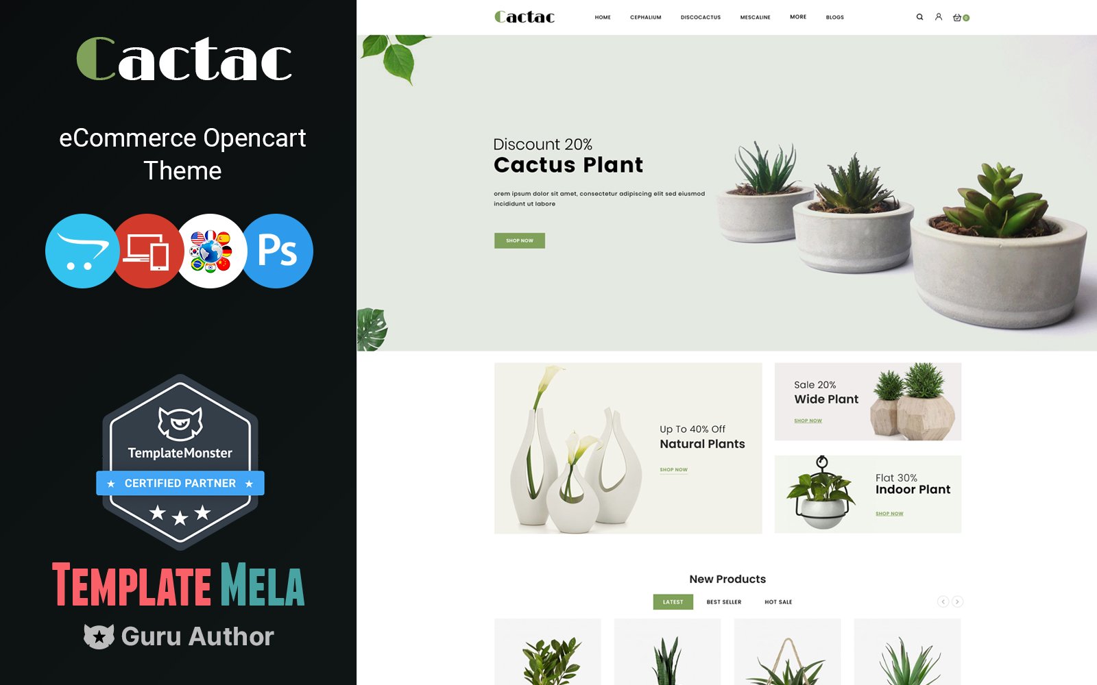 Шаблон OpenCart  Cactac - Plant Shop 