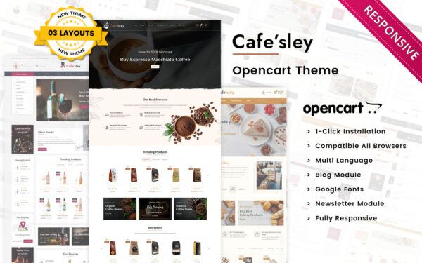 Шаблон OpenCart  Cafesley - The Mega Cafe OpenCart Theme 