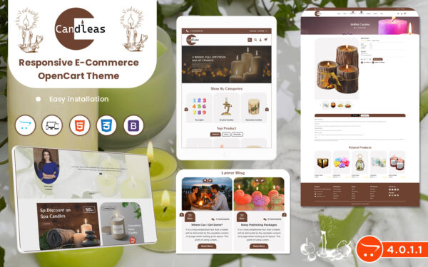 Шаблон OpenCart  Candleas - Opencart 4.0.1.1 Template for Candle and Decoration Items Selling Stores 