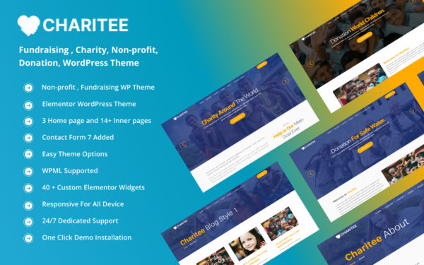 Шаблон Wordpress Charitee - Non-Profit Fundraising Donation WordPress theme. Theme WordPress