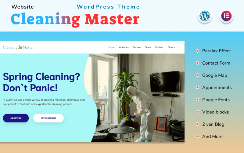 Шаблон Wordpress Cleaning Master - Website With Blog Elementor Wordpress Theme Theme WordPress