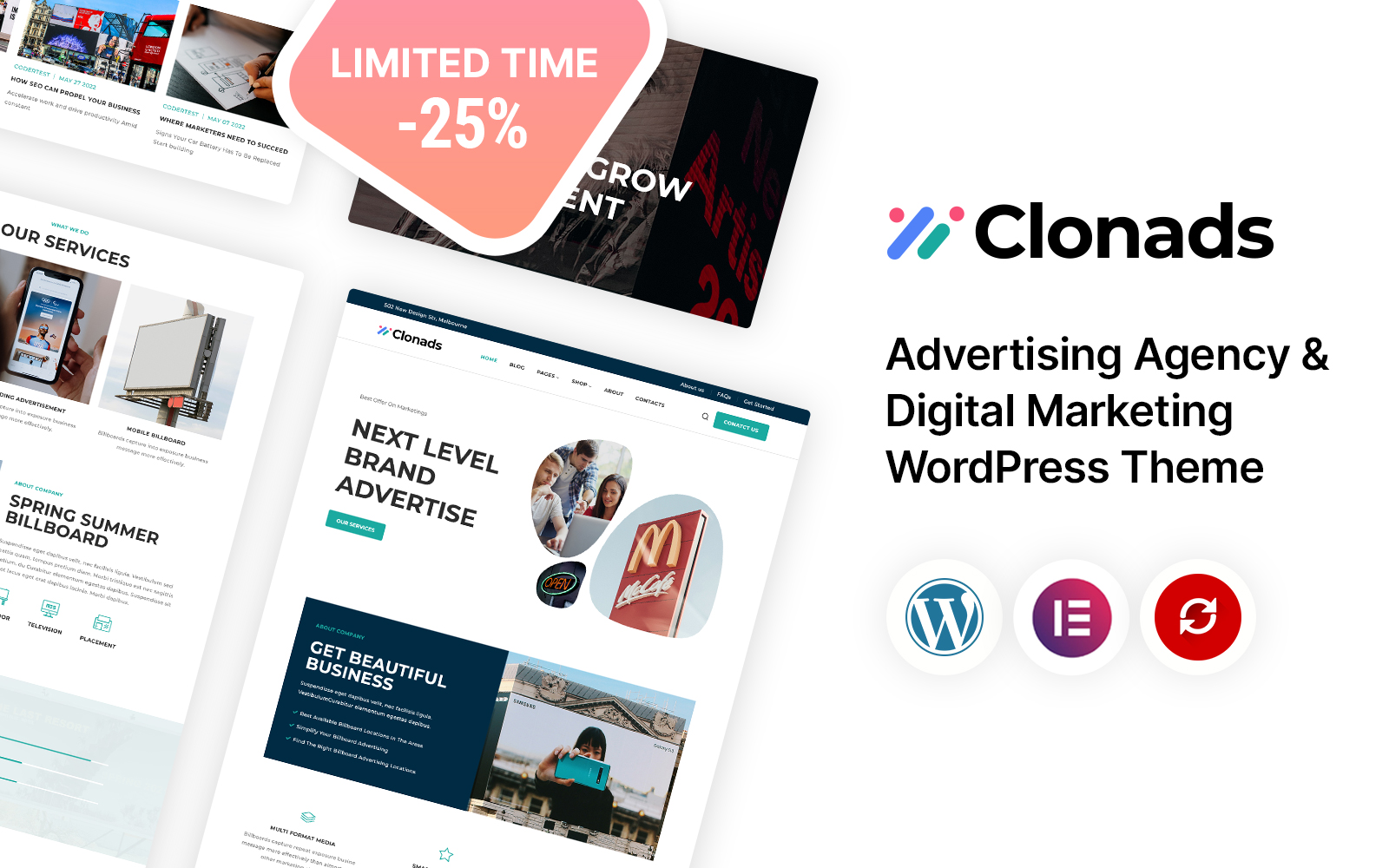 Шаблон WordPress Clonads - Advertising Agency and Digital Marketing Theme WordPress