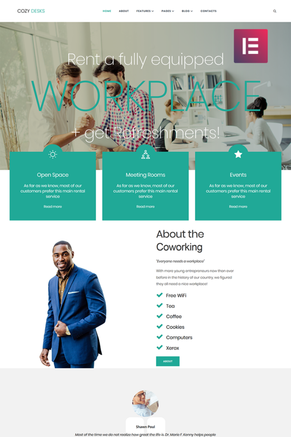 Шаблон Wordpress Cozy Desks - Coworking WordPress Elementor Theme Theme WordPress