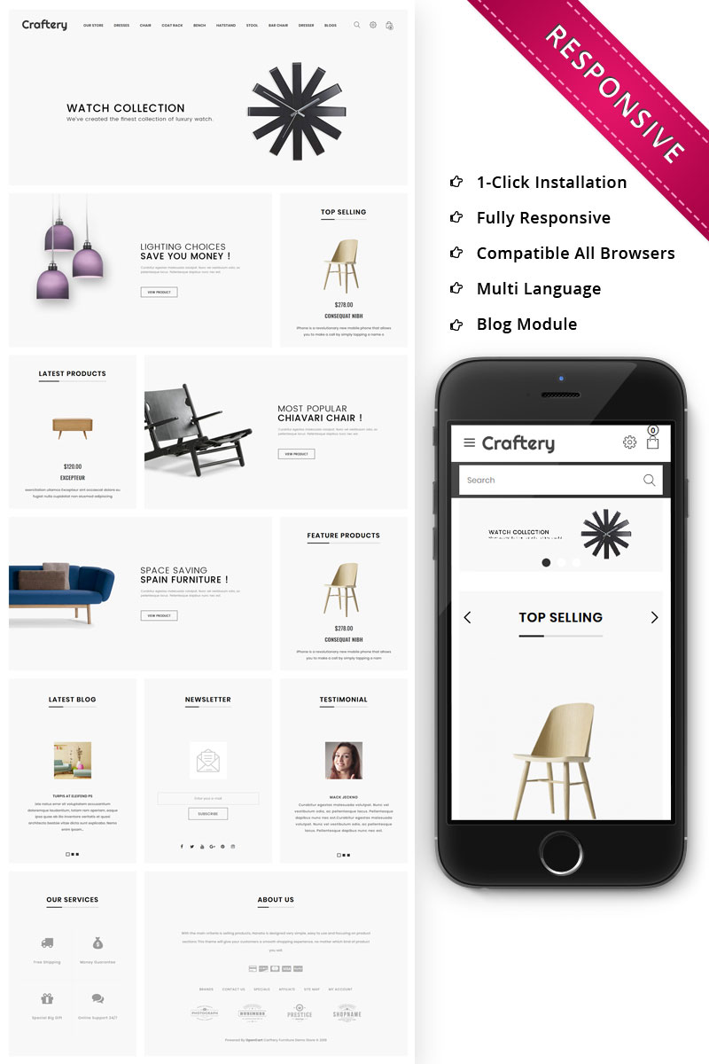 Шаблон OpenCart  Craftery - The Furniture Store Responsive 