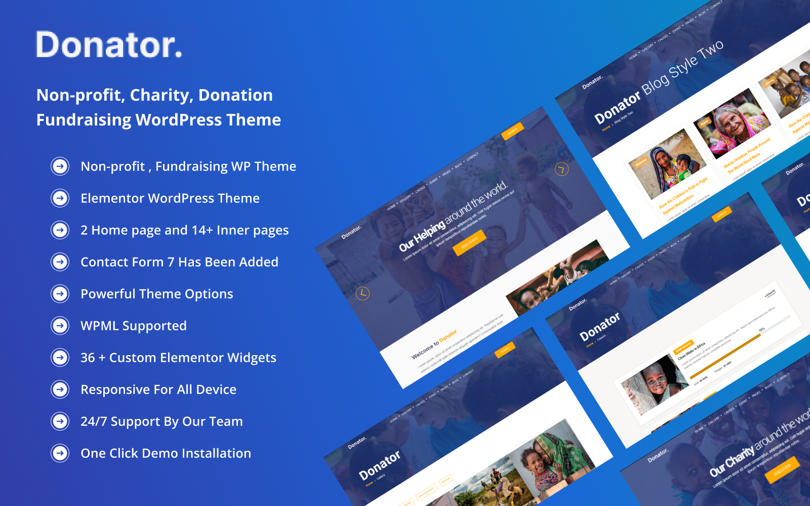 Шаблон Wordpress Donator-Charity Fundraising Non-Profit Тема WordPress.