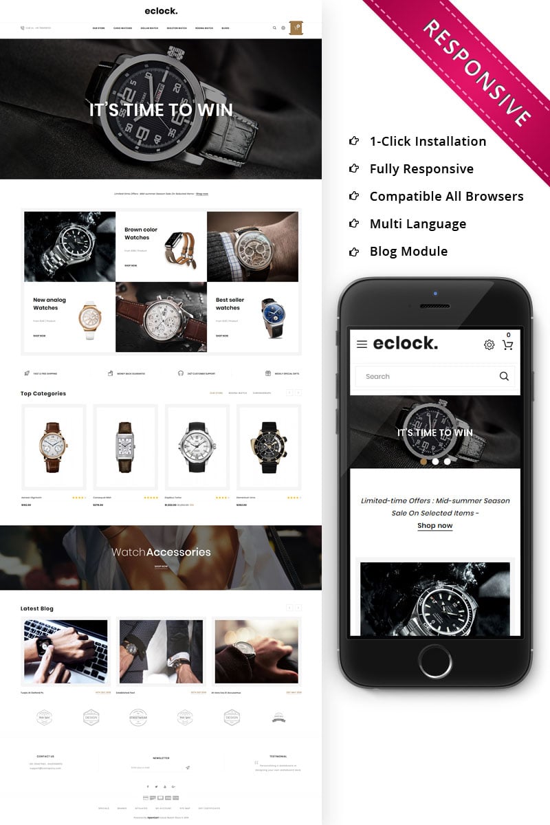 Шаблон OpenCart  Eclock - The Watch Store Responsive 