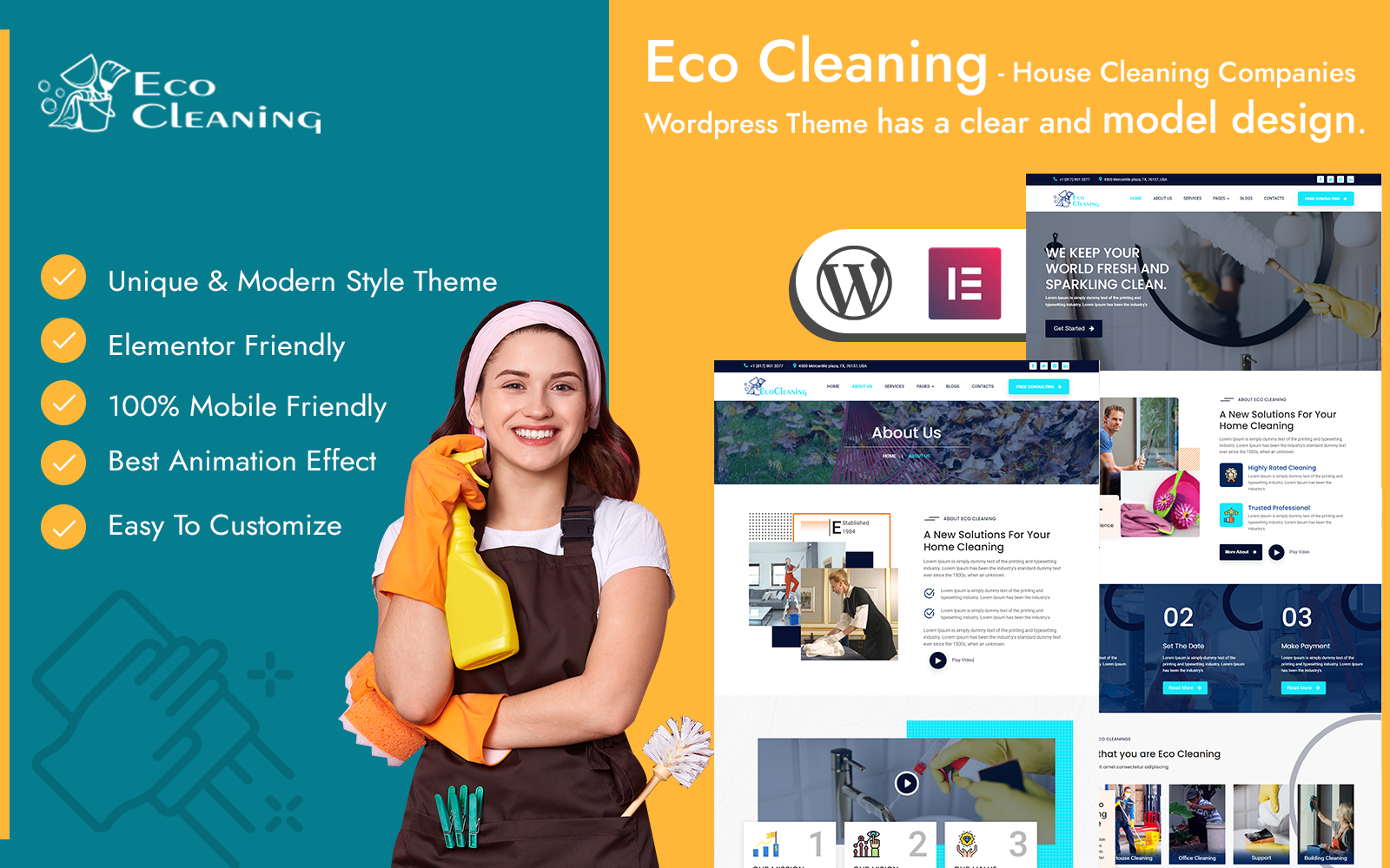 Шаблон WordPress Eco Cleaning - House Cleaning Companies WordPress Theme Theme WordPress