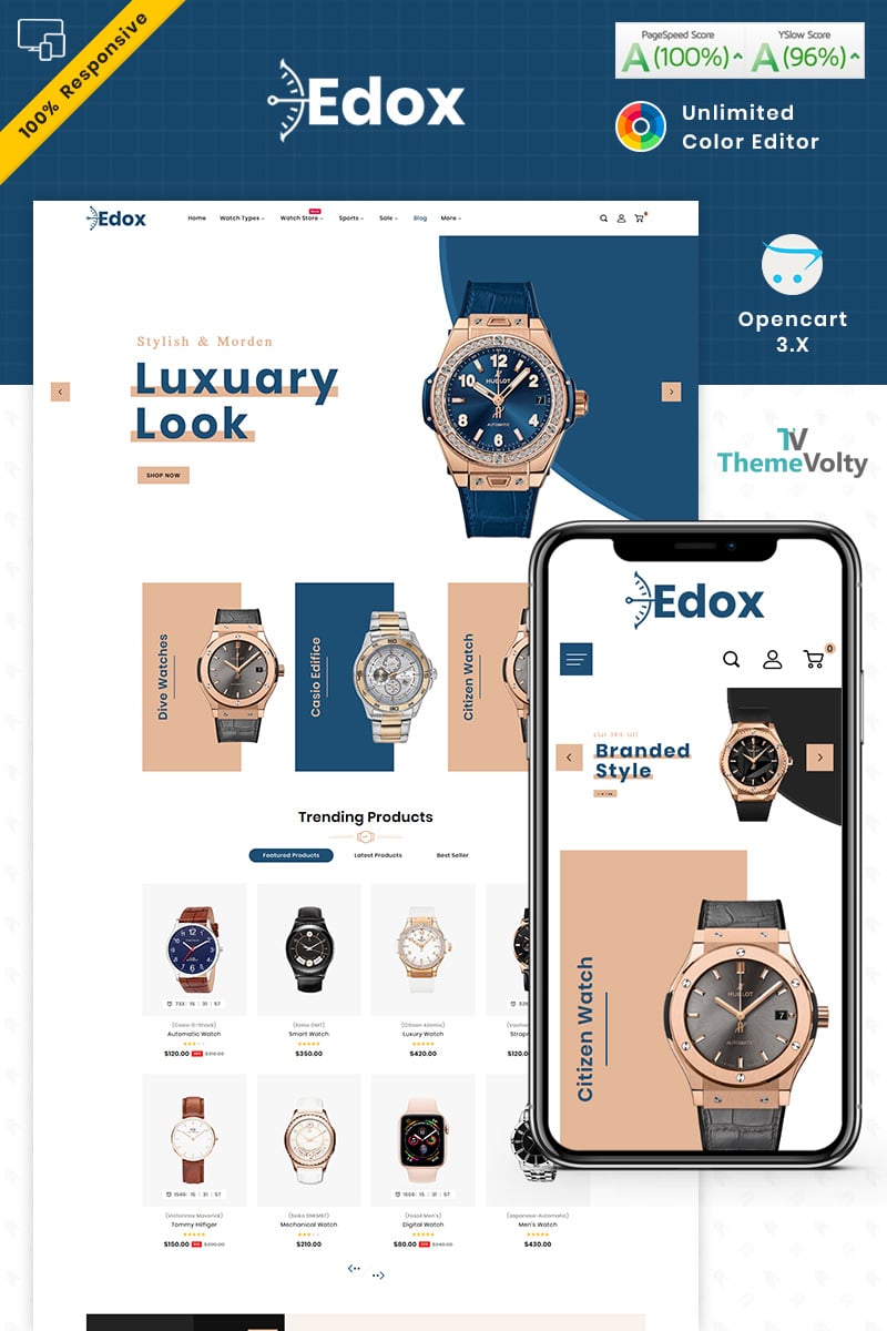 Шаблон OpenCart  Edox Watch Store Theme 
