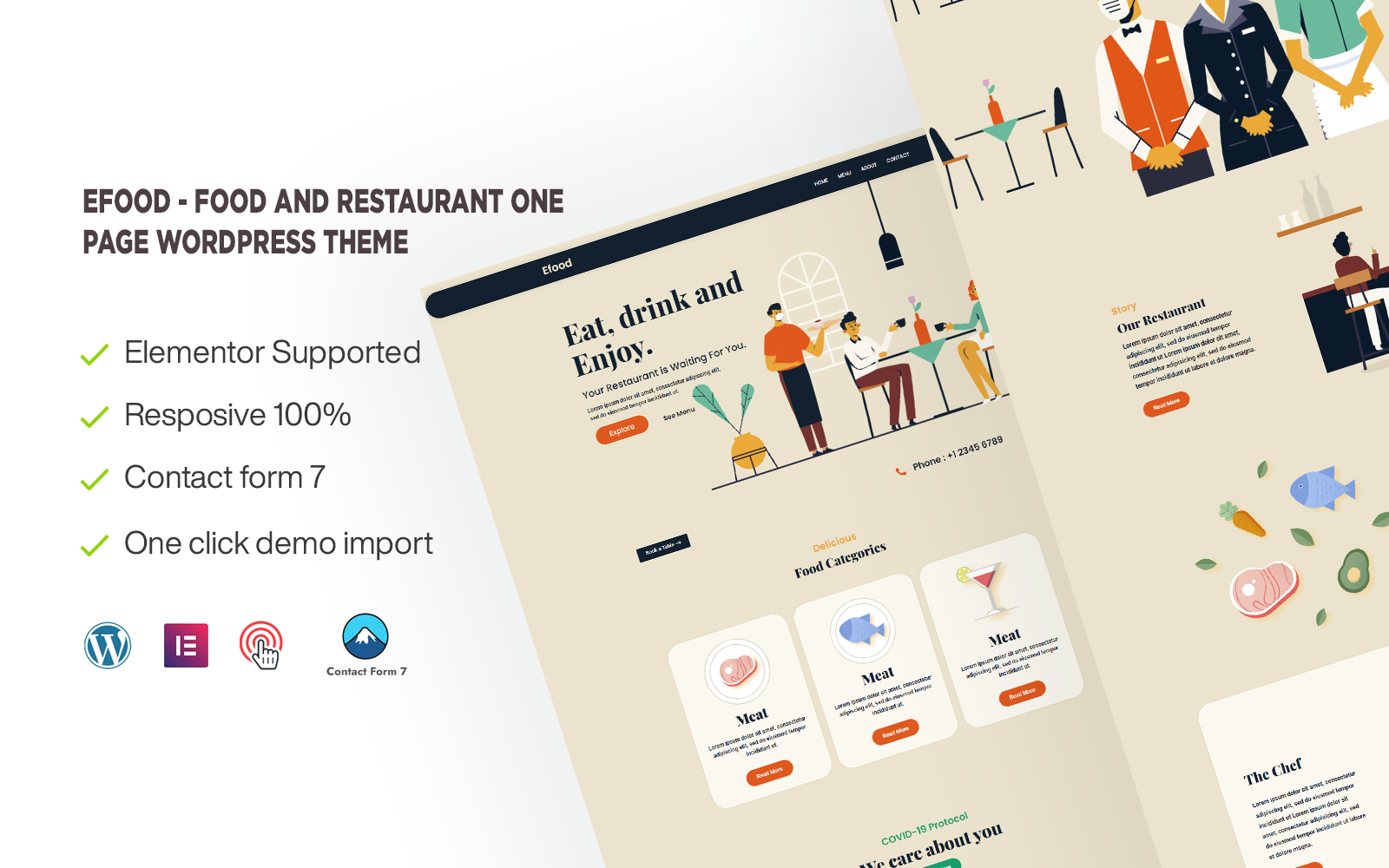 Шаблон Wordpress Efood - Food and Restaurant One Page Theme WordPress