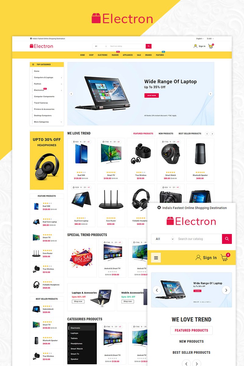 Шаблон OpenCart  Electron - Electronics Mega Store 