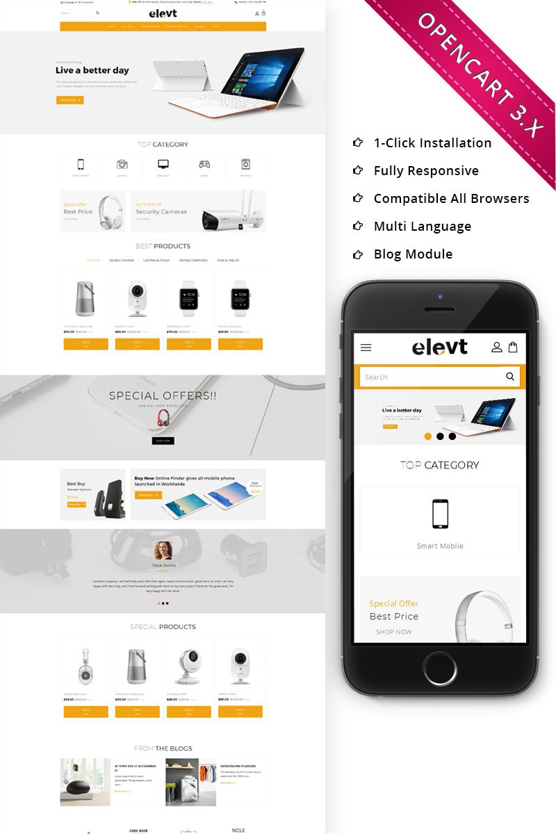 Шаблон OpenCart  Elevt Electronic Store - Responsive 
