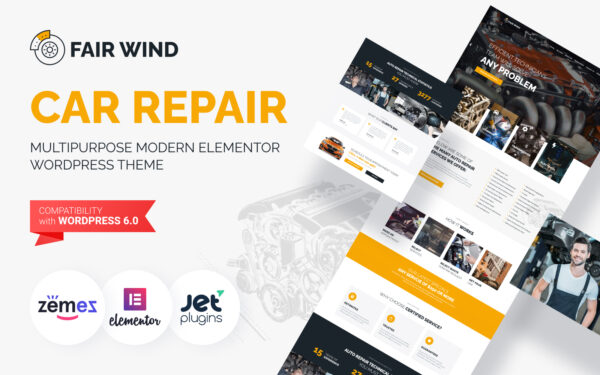 Шаблон Wordpress Fair Wind - Car Repair Modern WordPress Elementor Theme Theme WordPress