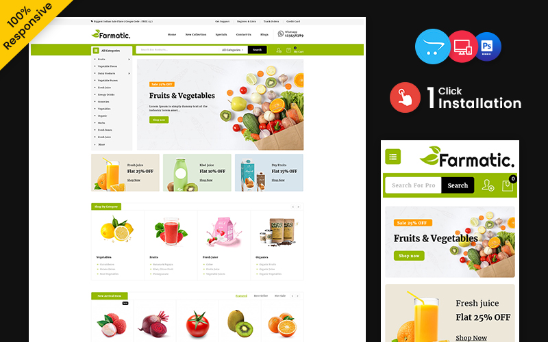 Шаблон OpenCart  Farmatic - Food and Restaurant Multipurpose Responsive OpenCart store 