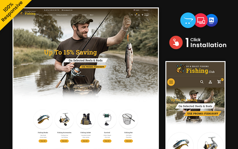 Шаблон OpenCart  Fishing club - Equipment Multipurpose Responsive OpenCart Store 
