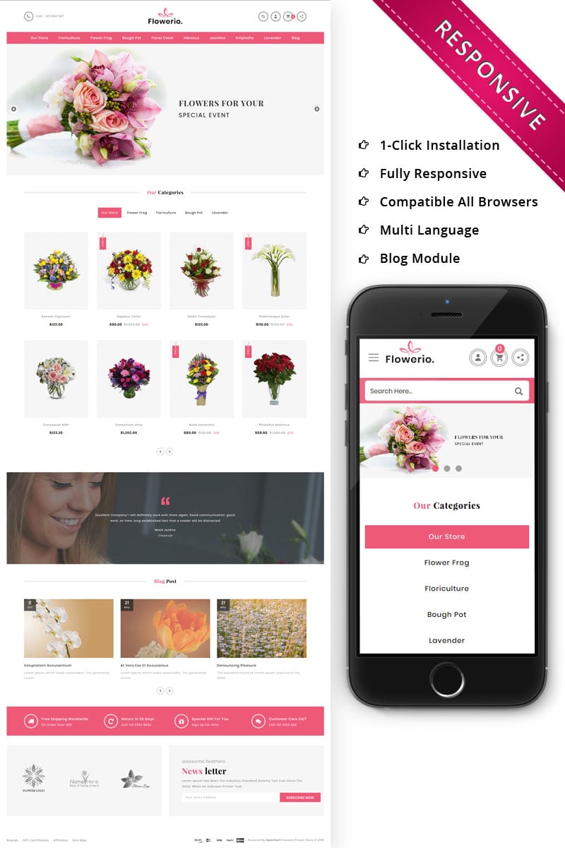 Шаблон OpenCart  Flowerio - Flower Shop Responsive 