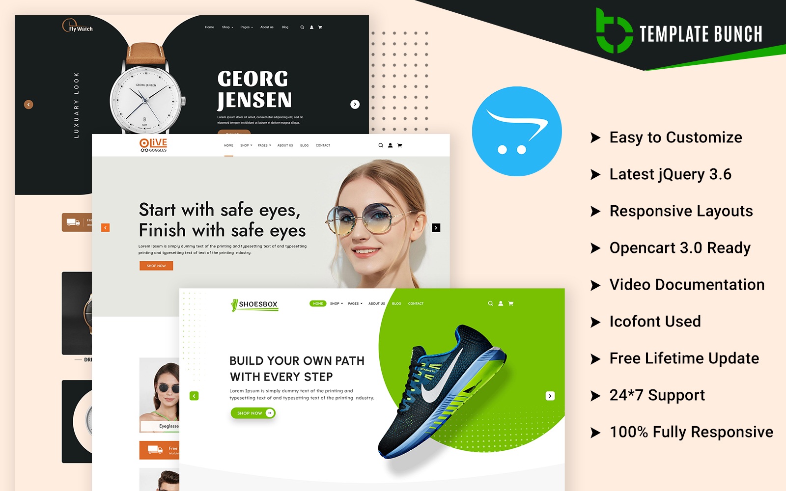 Шаблон OpenCart  Fly - Watch and Goggles with Shoes - Responsive OpenCart Theme for eCommerce 