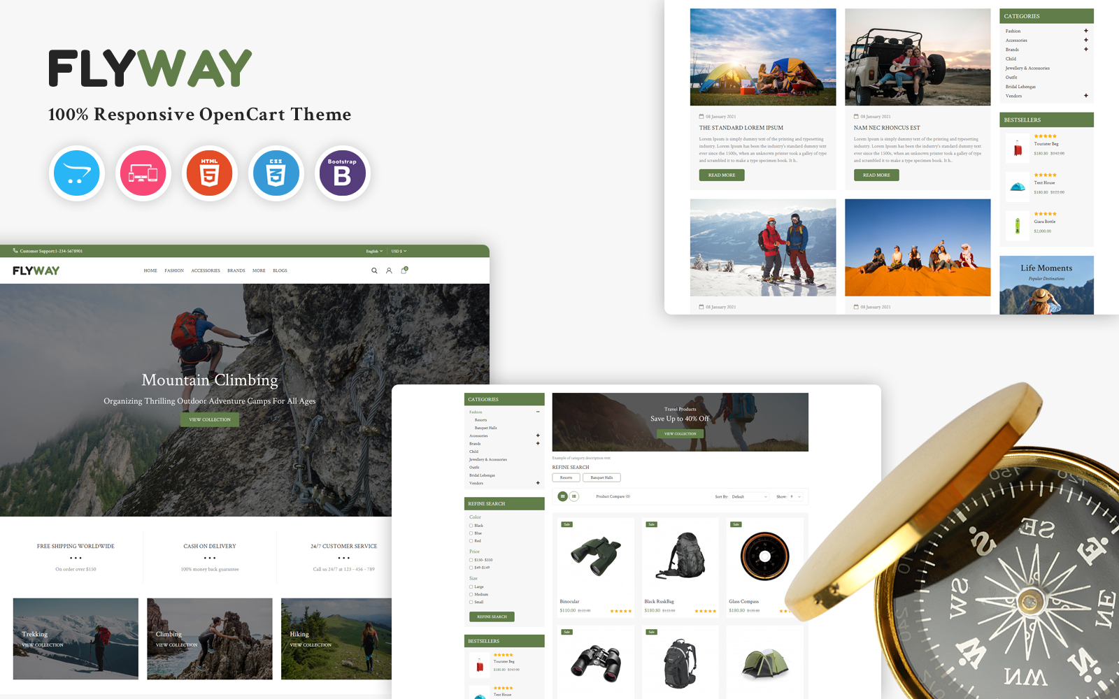 Шаблон OpenCart  Flyway - Hiking, Camping & Trekking Responsive 