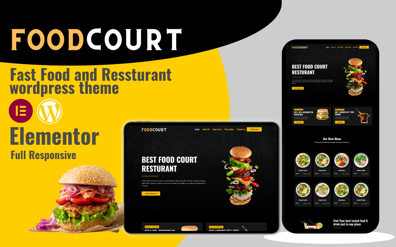 Шаблон Wordpress Foodcourt - Fast food & Restaurants WordPress theme Theme WordPress