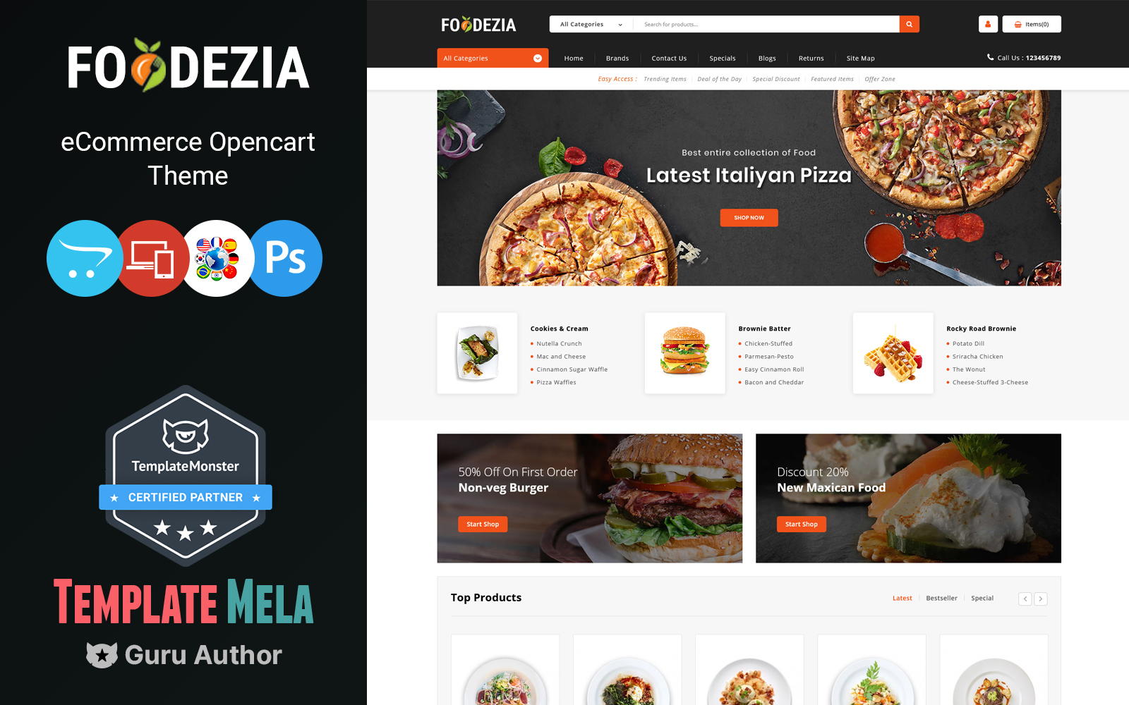 Шаблон OpenCart  Foodezia - Restaurant Store 