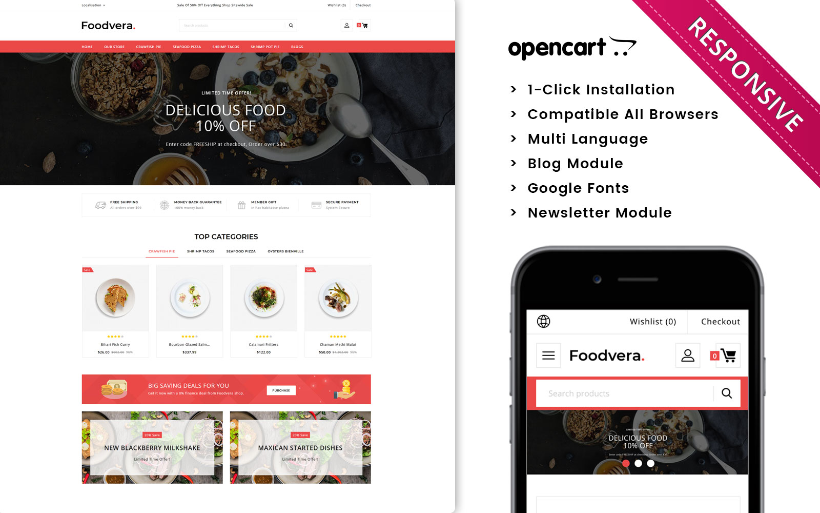 Шаблон OpenCart  Foodvera - The Fast Food and Restaurant Store Opencart Theme 