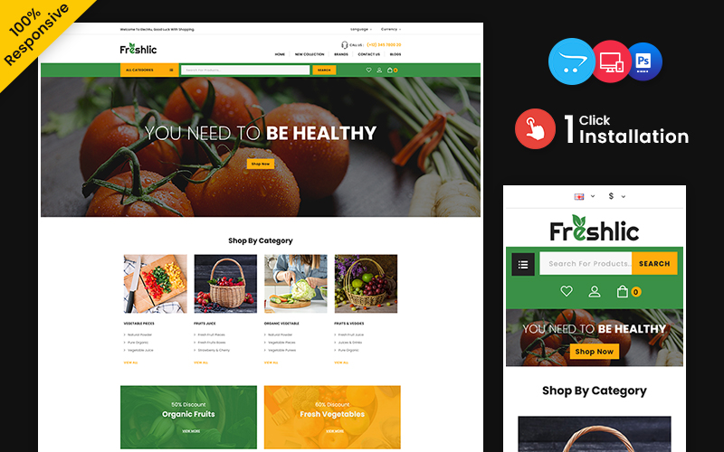 Шаблон OpenCart  Freshlic - Food and Restaurant Multipurpose Responsive OpenCart store 
