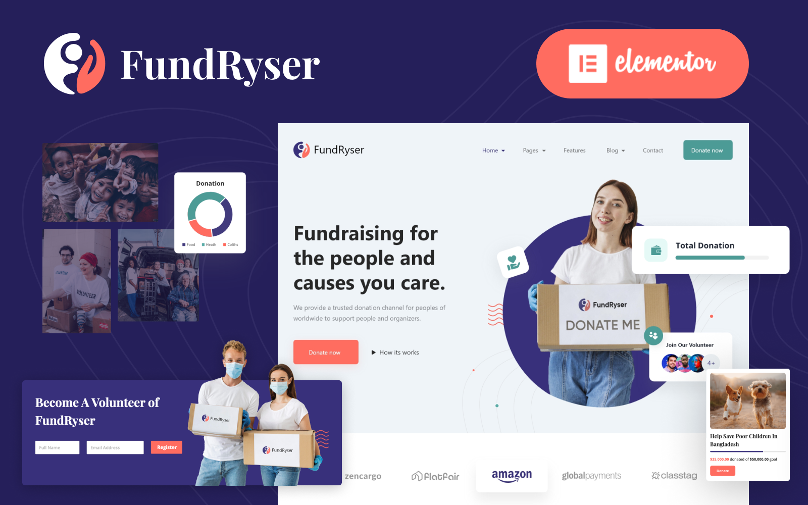 Шаблон WordPress Fundryser - Charity Fundraising Donation Elementor Theme WordPress
