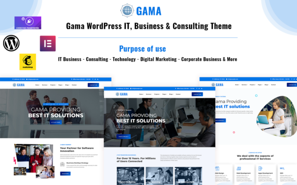 Шаблон Wordpress Gama - IT, Business and Consulting WordPress Elementor Theme Theme WordPress