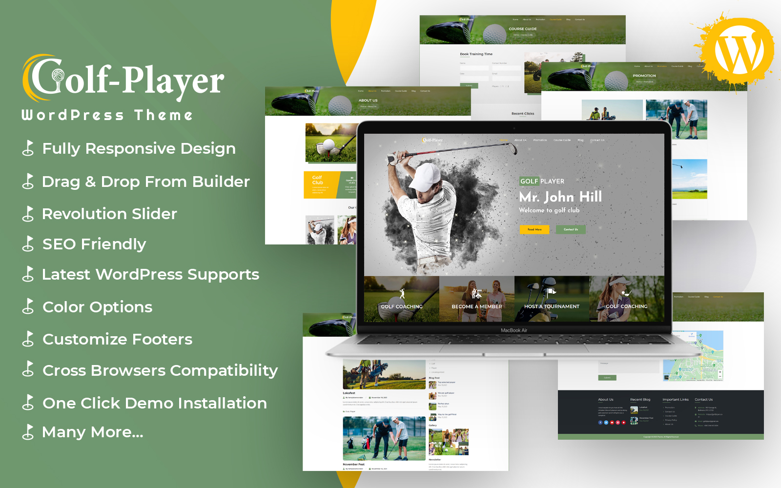 Шаблон Wordpress Golf player - Golf and Sport Theme WordPress
