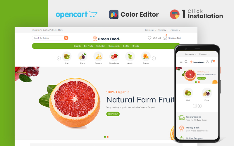 Шаблон OpenCart  Greenfood Organic Store Opencart Theme 