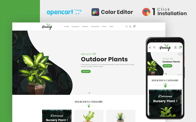Шаблон OpenCart  Growup - Organic Garden Store Opencart Theme 
