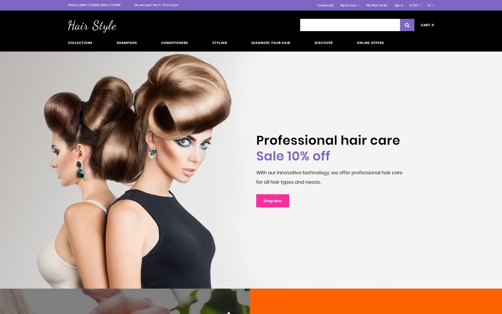 Шаблон OpenCart  Hair Style - Beauty Store Multipage Creative 