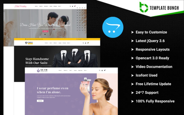 Шаблон OpenCart  Hitch - Wedding and Suit with Perfume - Responsive OpenCart Theme for eCommerce 