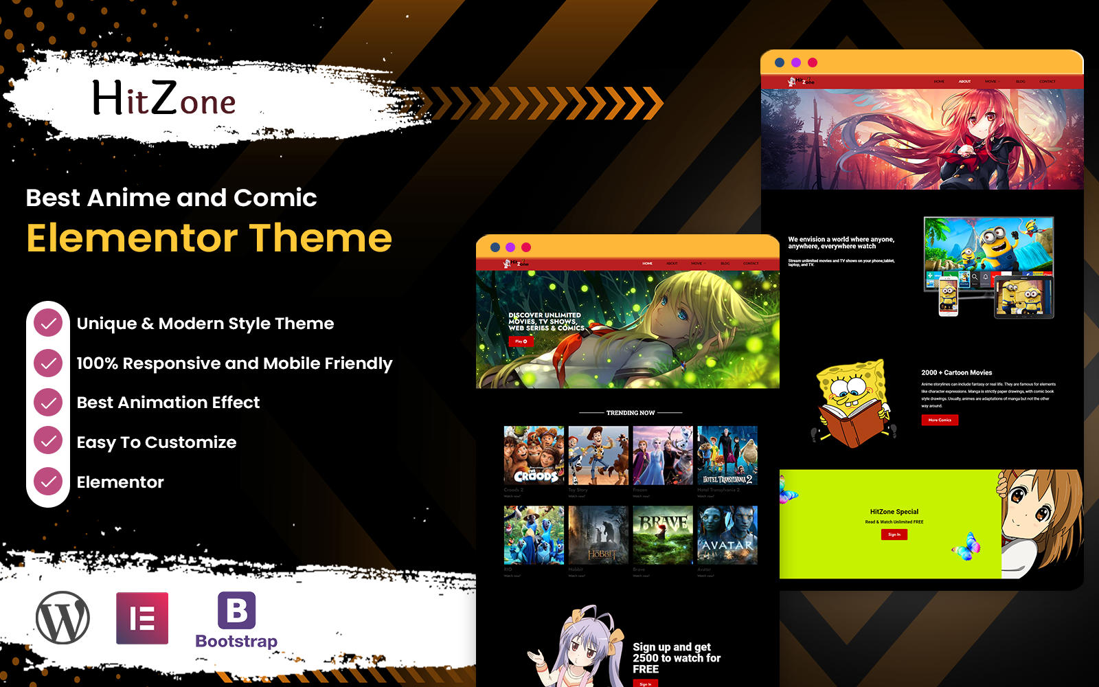 Шаблон Wordpress HitZone - Anime and Comic Elementor Wordpress Template Theme WordPress