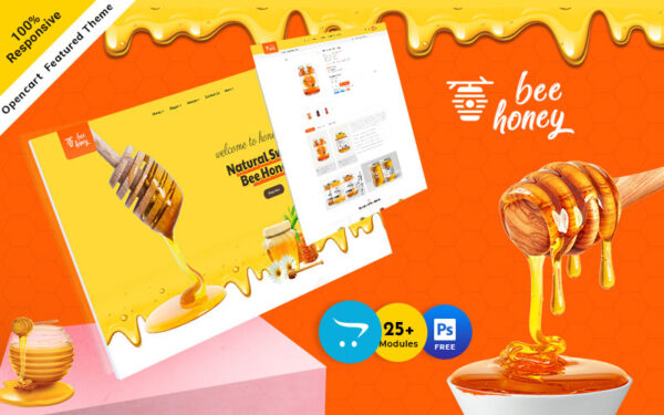 Шаблон OpenCart  Honey - Agro Bee & Sweet Shop OpenCart Responsive Theme 