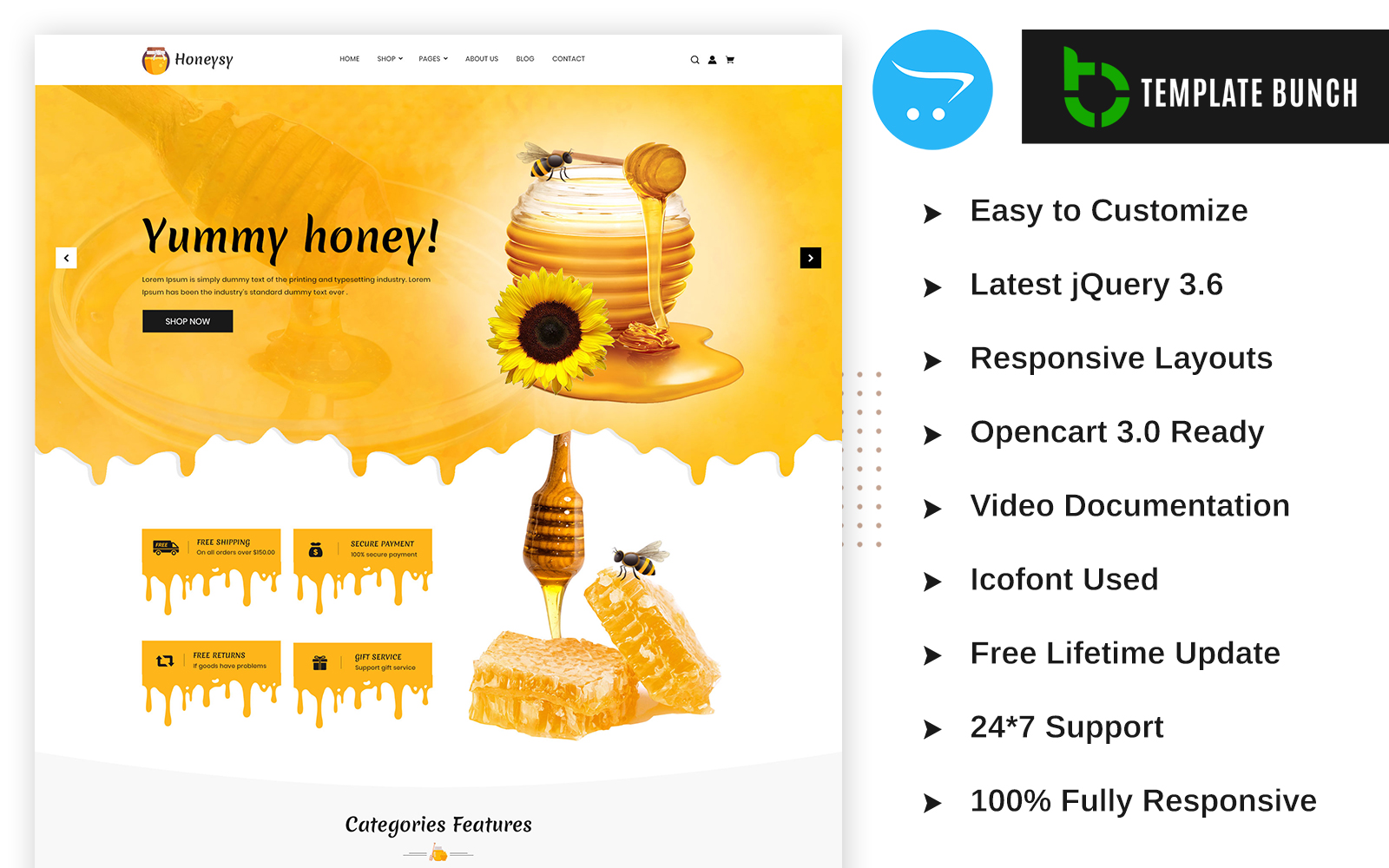 Шаблон OpenCart  Honeysy - Responsive OpenCart Theme for eCommerce 