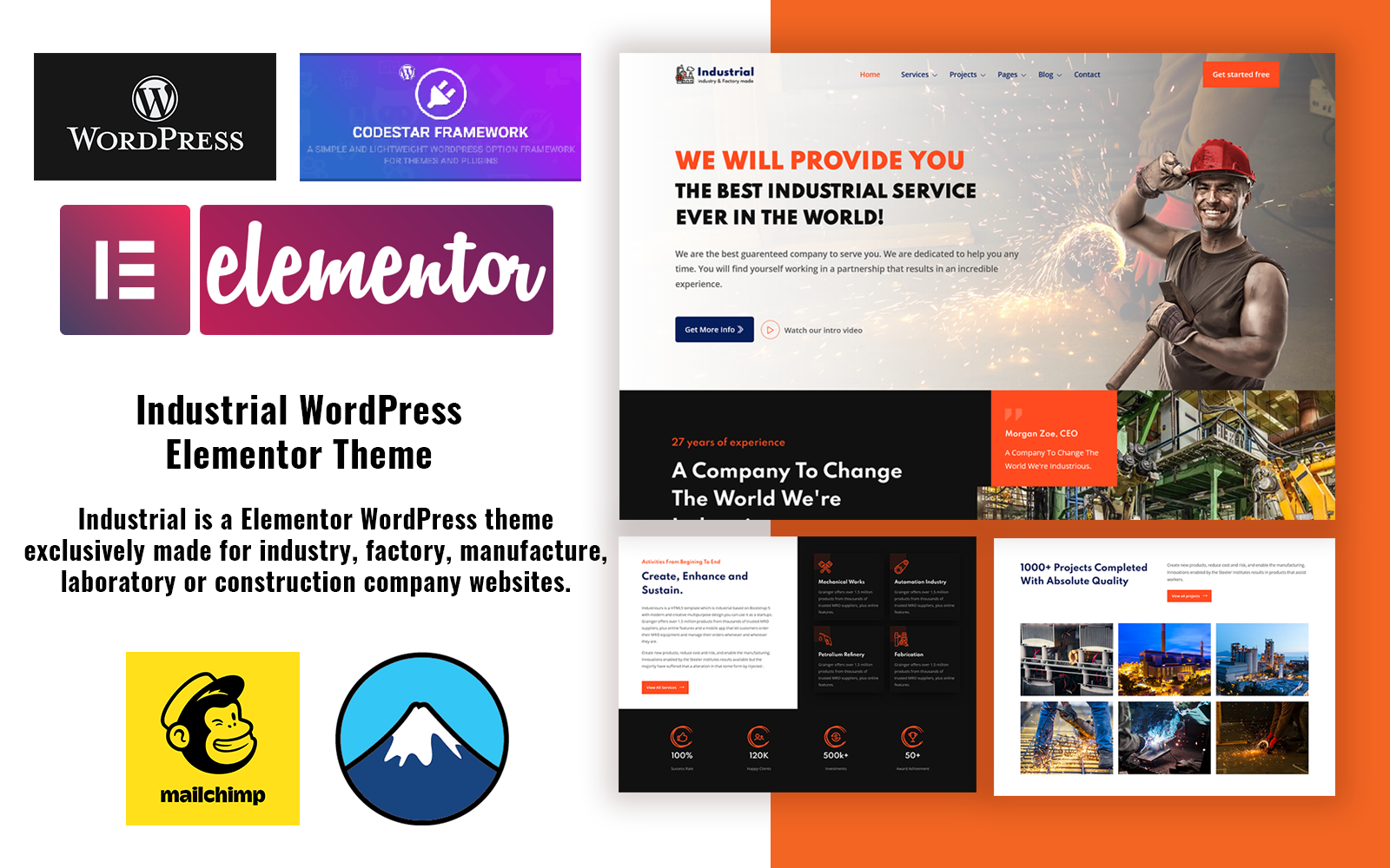 Шаблон Wordpress Industrial - Industry and Factory WordPress Elementor Theme Theme WordPress
